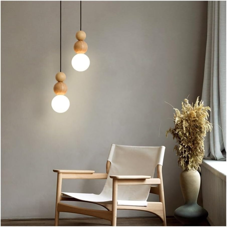 Antique Farmhouse Hanging Kitchen Island Lighting Fixture 6000K - Mid Century Modern LED Pendant Lighting, Japanese StyleSingle Head Small Pendant Light(Wood Color)