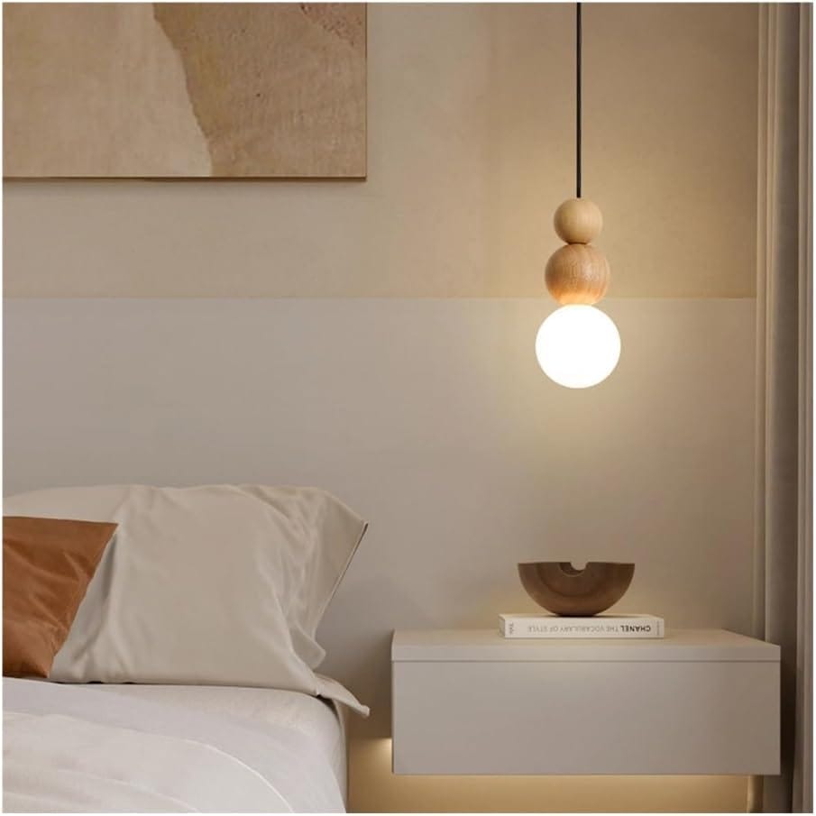 Antique Farmhouse Hanging Kitchen Island Lighting Fixture 6000K - Mid Century Modern LED Pendant Lighting, Japanese StyleSingle Head Small Pendant Light(Wood Color)