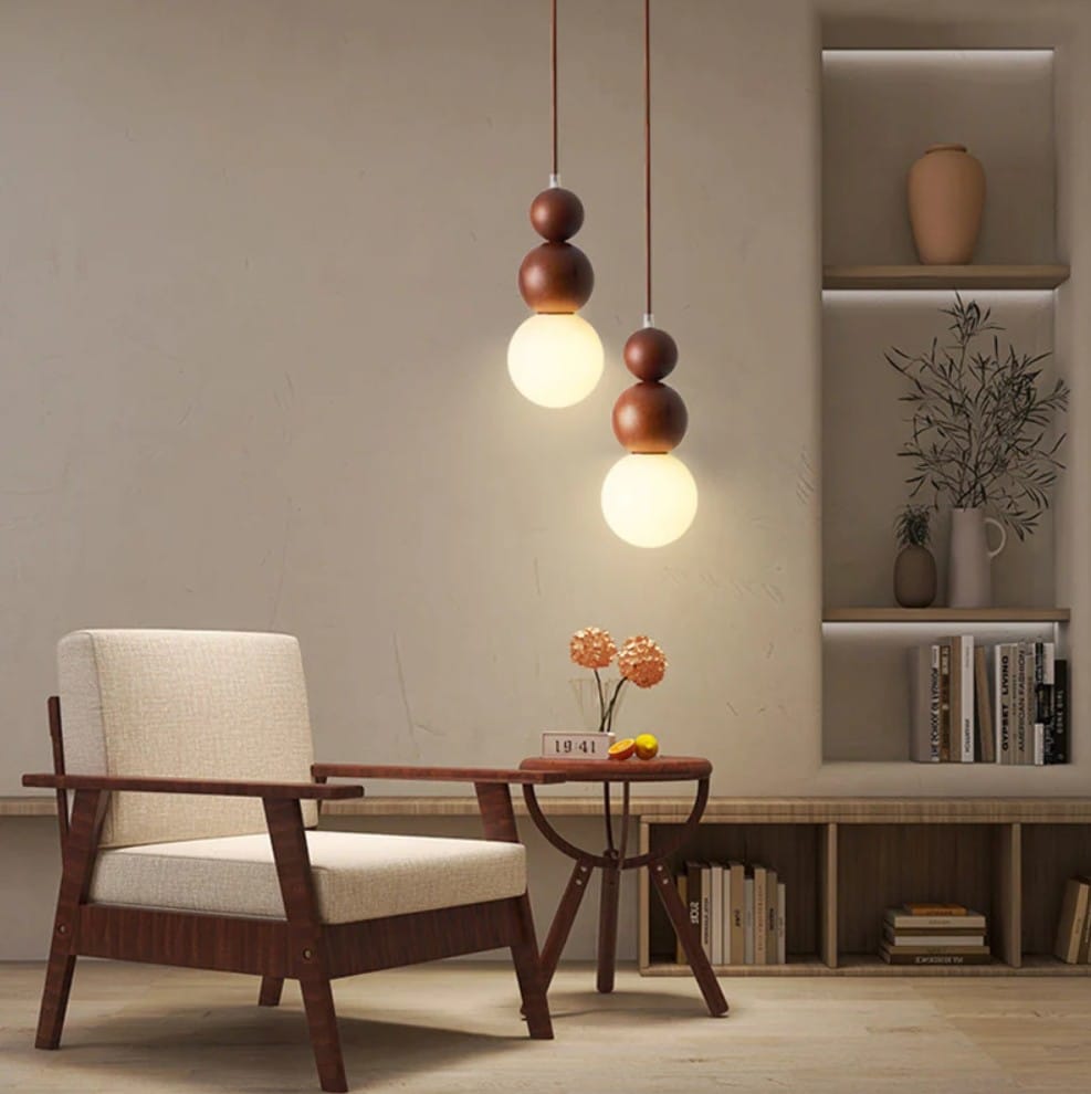Antique Farmhouse Hanging Kitchen Island Lighting Fixture 6000K - Mid Century Modern LED Pendant Lighting, Japanese StyleSingle Head Small Pendant Light(Wood Color)