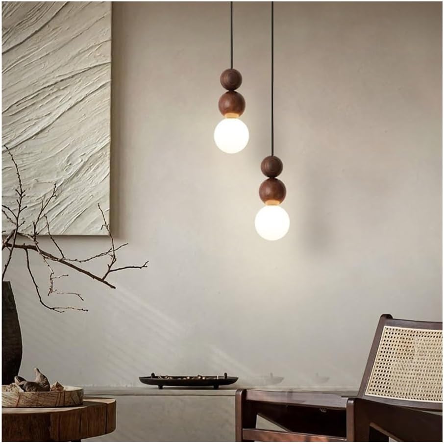 Antique Farmhouse Hanging Kitchen Island Lighting Fixture 6000K - Mid Century Modern LED Pendant Lighting, Japanese StyleSingle Head Small Pendant Light(Wood Color)
