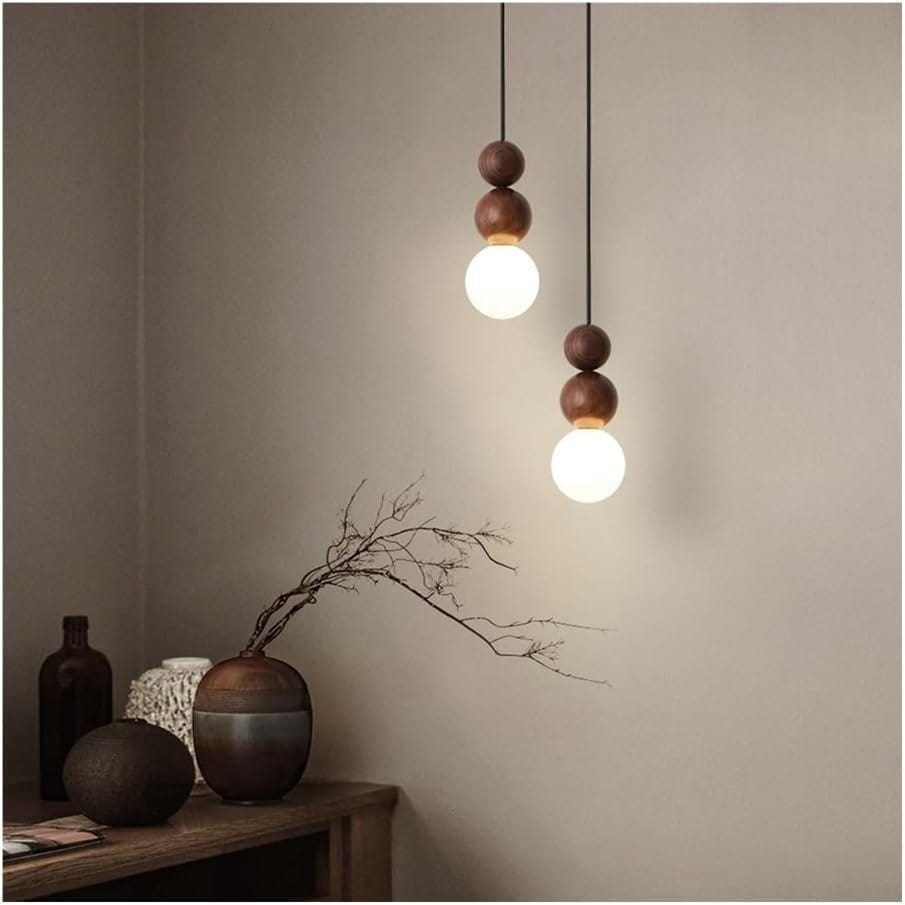 Antique Farmhouse Hanging Kitchen Island Lighting Fixture 6000K - Mid Century Modern LED Pendant Lighting, Japanese StyleSingle Head Small Pendant Light(Wood Color)