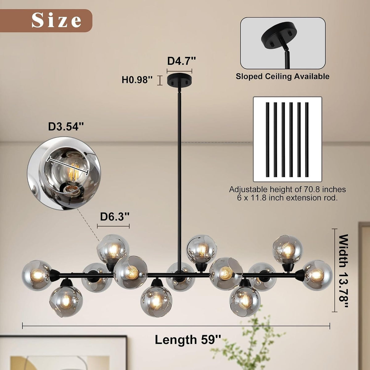 Astral - Linear Chandelier Dining Room 59 Inch Sputnik Island Pendant Light
