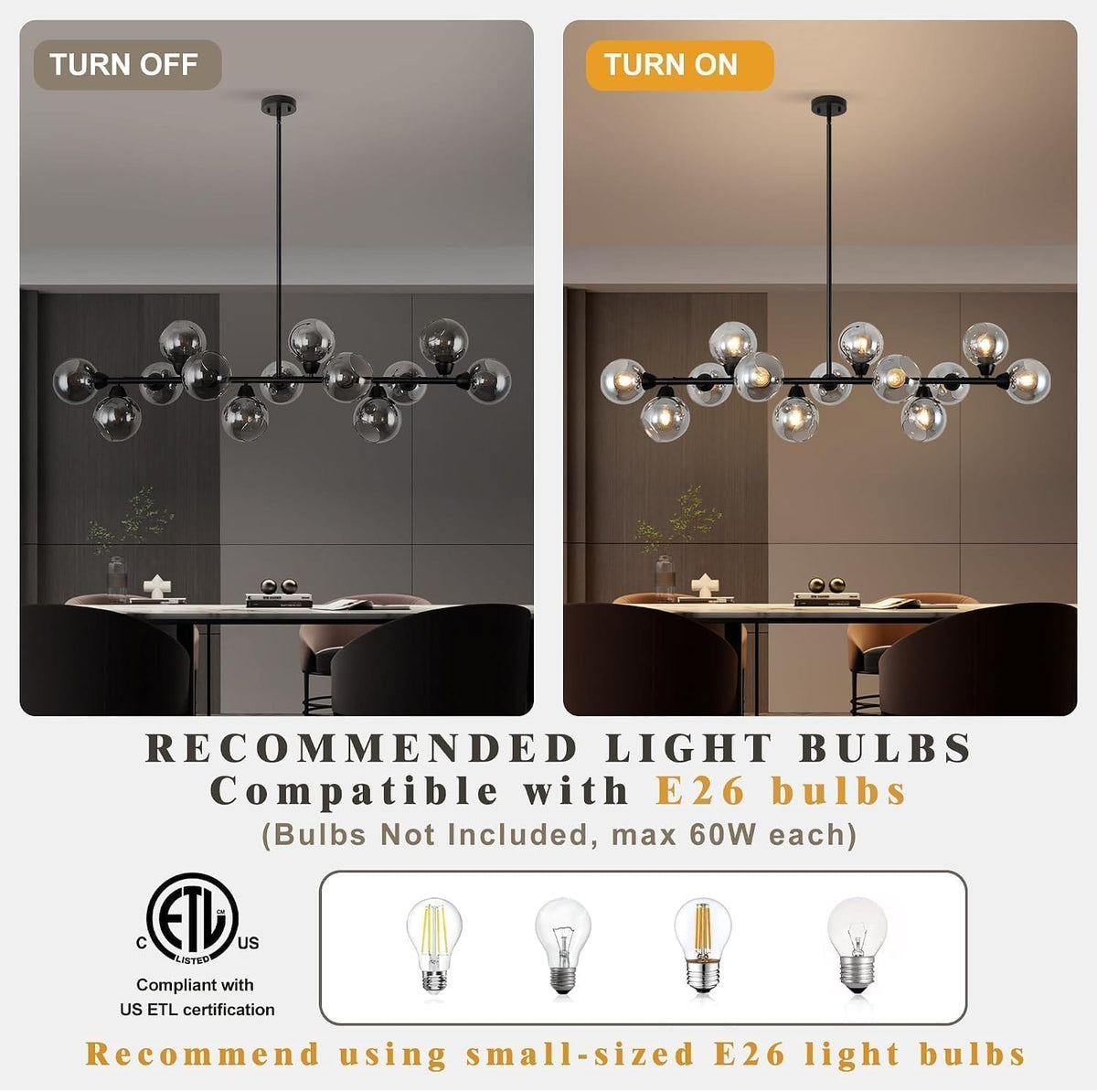 Astral - Linear Chandelier Dining Room 59 Inch Sputnik Island Pendant Light