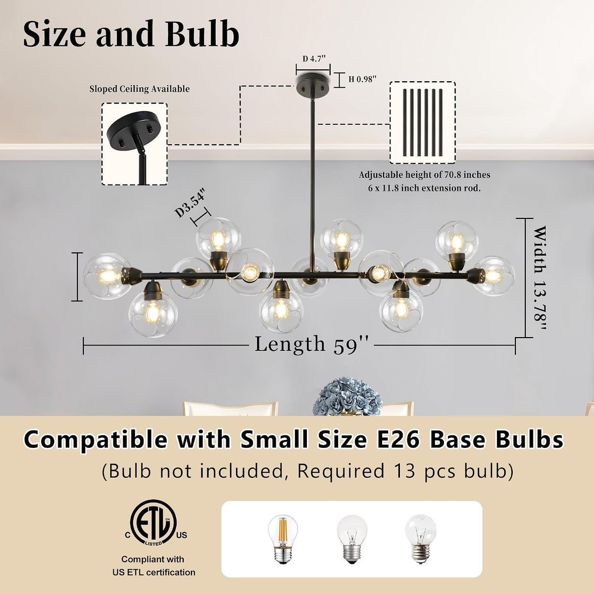Astral - Linear Chandelier Dining Room 59 Inch Sputnik Island Pendant Light