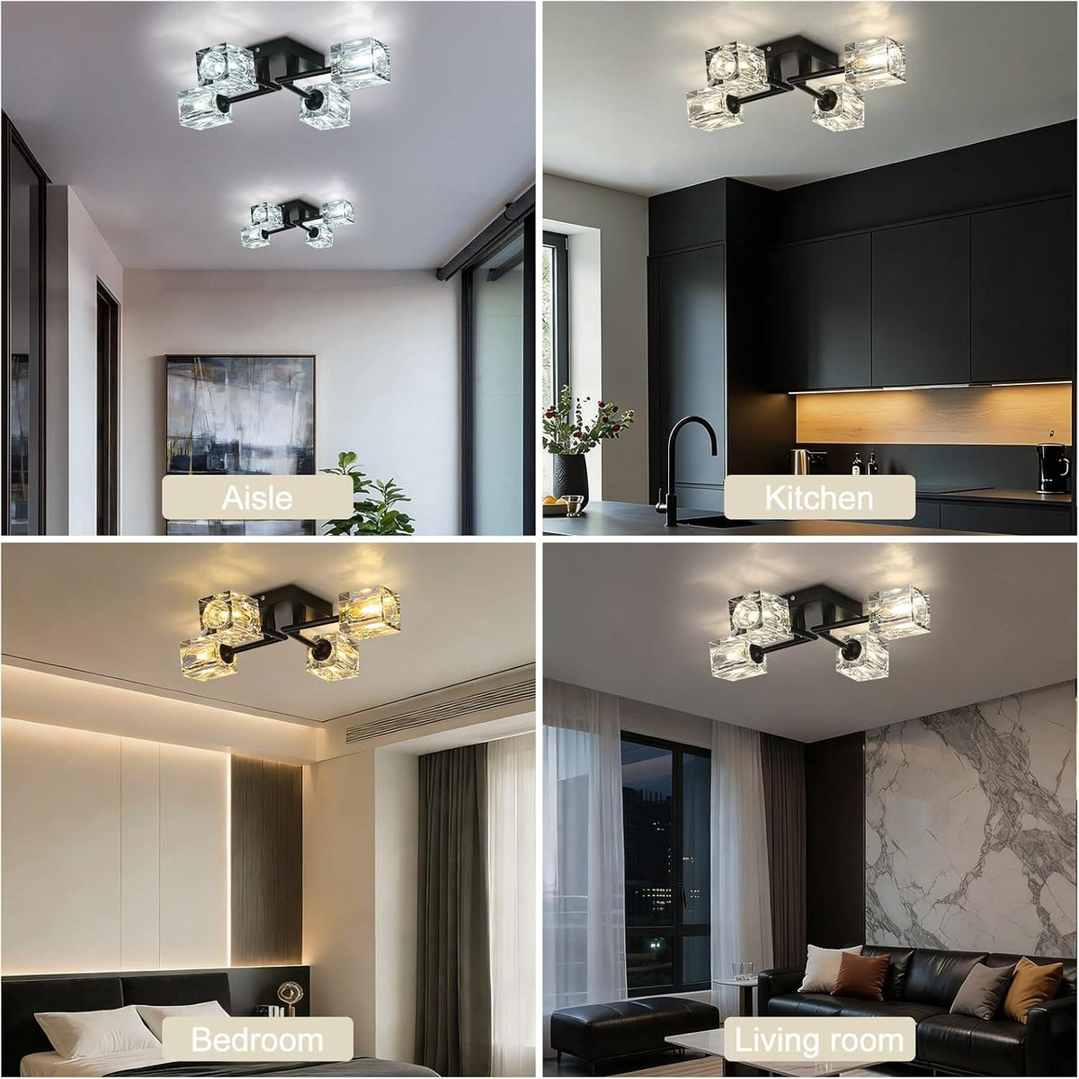Astrid - Semi-Recessed Glass Ceiling Lamp with 4 Lights