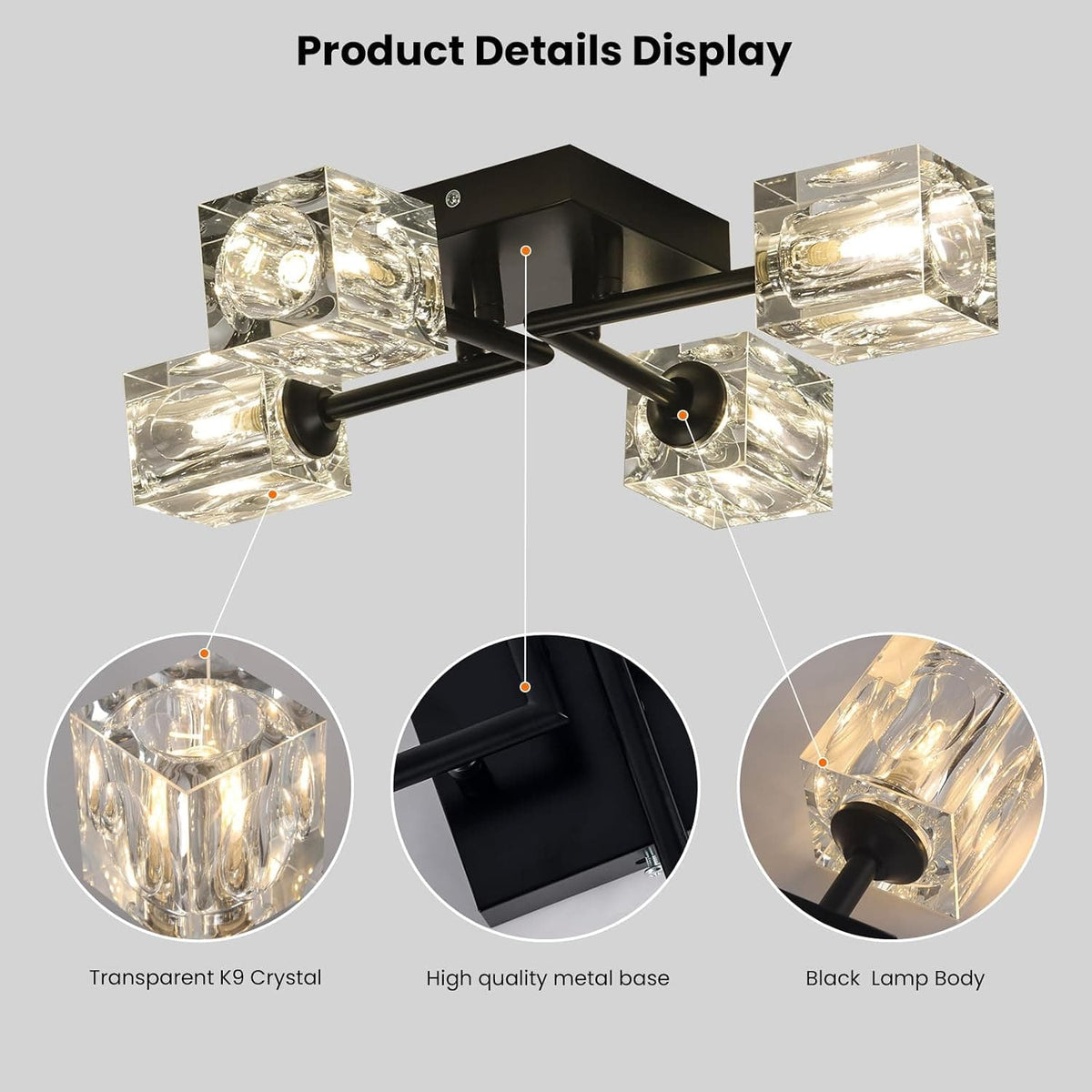 Astrid - Semi-Recessed Glass Ceiling Lamp with 4 Lights