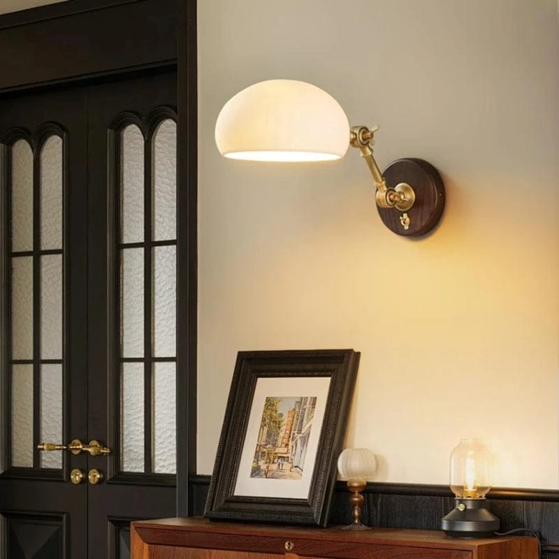 Blemontt - Traditional Vintage Wall Lamp Made of Brass, Ash Wood