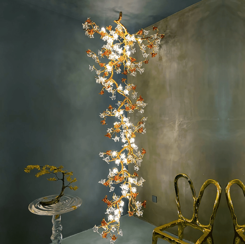 Brass Maple Long Branch Staircase Chandelier