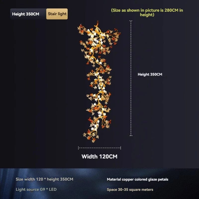 Brass Maple Long Branch Staircase Chandelier