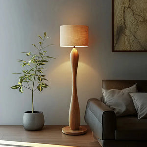 Creative Wooden Floor Lamp with Fabric Shade – Dimmable LED Standing Light
