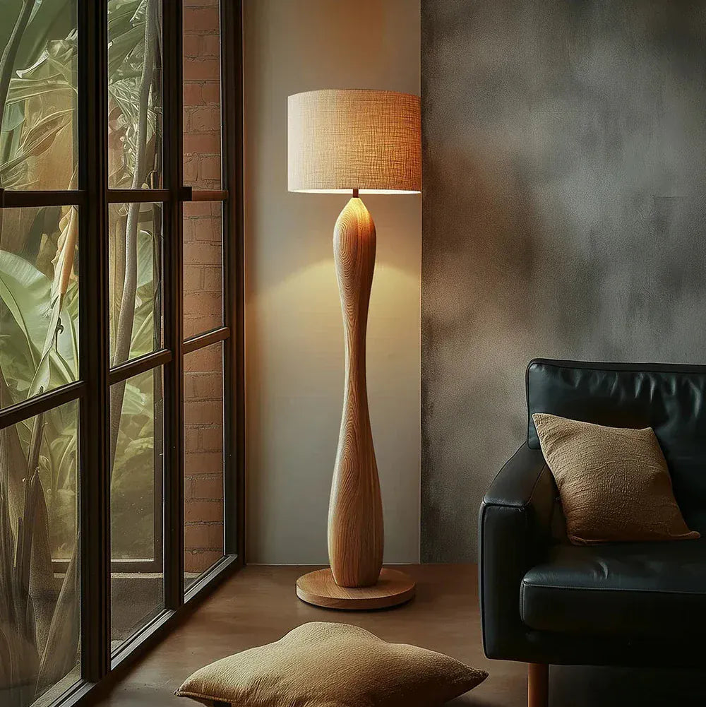 Creative Wooden Floor Lamp with Fabric Shade – Dimmable LED Standing Light