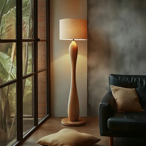 Creative Wooden Floor Lamp with Fabric Shade – Dimmable LED Standing Light
