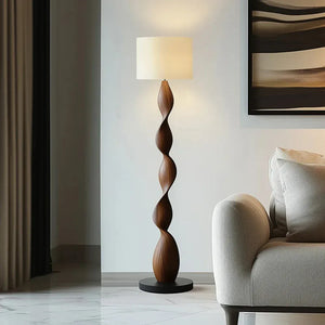 Creative Wooden Floor Lamp with Fabric Shade – Dimmable LED Standing Light