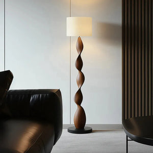 Creative Wooden Floor Lamp with Fabric Shade – Dimmable LED Standing Light