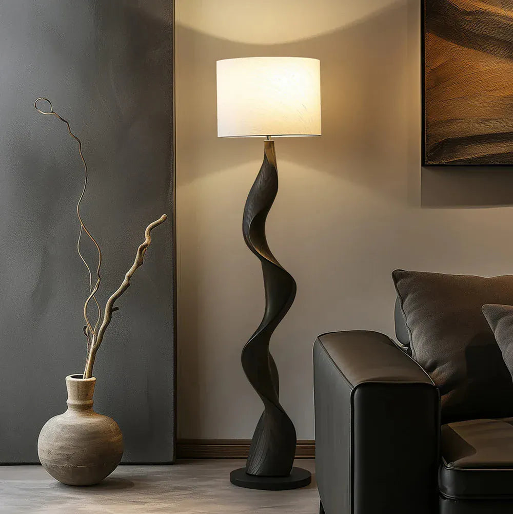 Creative Wooden Floor Lamp with Fabric Shade – Dimmable LED Standing Light