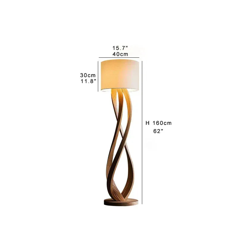 Creative Wooden Floor Lamp with Fabric Shade – Dimmable LED Standing Light