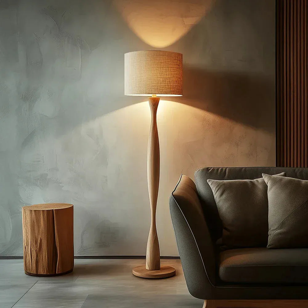Creative Wooden Floor Lamp with Fabric Shade – Dimmable LED Standing Light