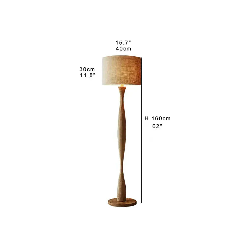 Creative Wooden Floor Lamp with Fabric Shade – Dimmable LED Standing Light