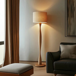 Creative Wooden Floor Lamp with Fabric Shade – Dimmable LED Standing Light