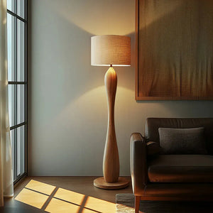 Creative Wooden Floor Lamp with Fabric Shade – Dimmable LED Standing Light