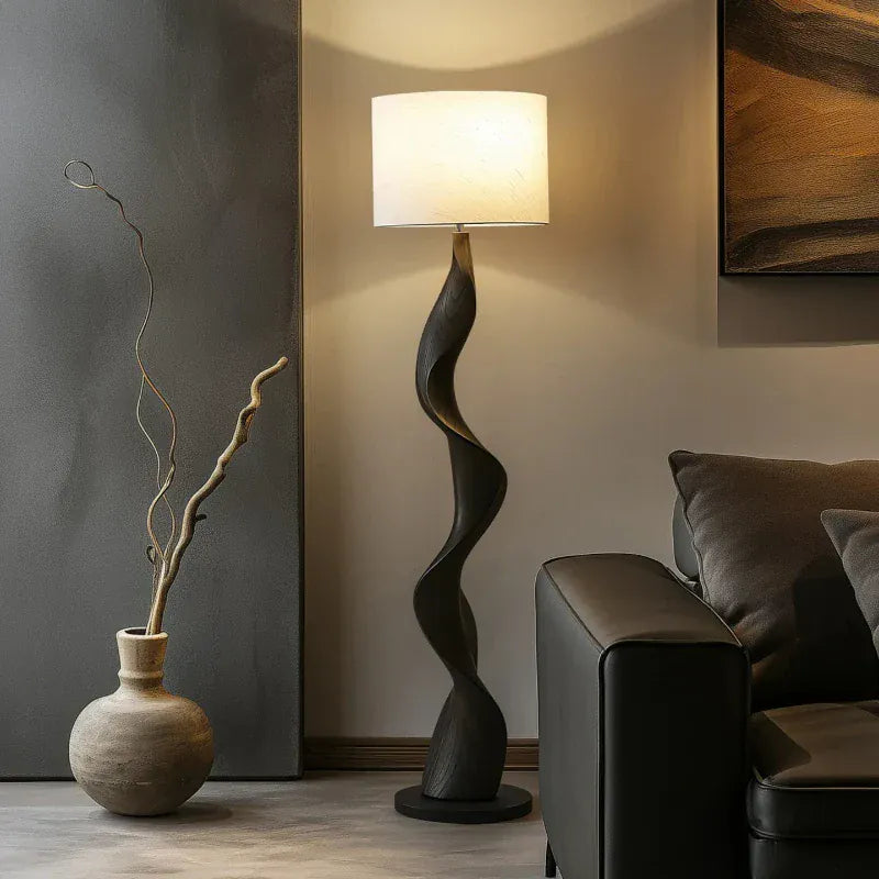 Creative Wooden Floor Lamp with Fabric Shade – Dimmable LED Standing Light