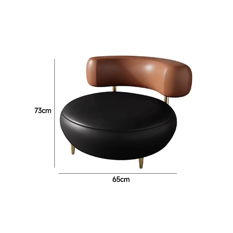 Small chair with brown backrest and black seat, shown with dimensions on a white background.