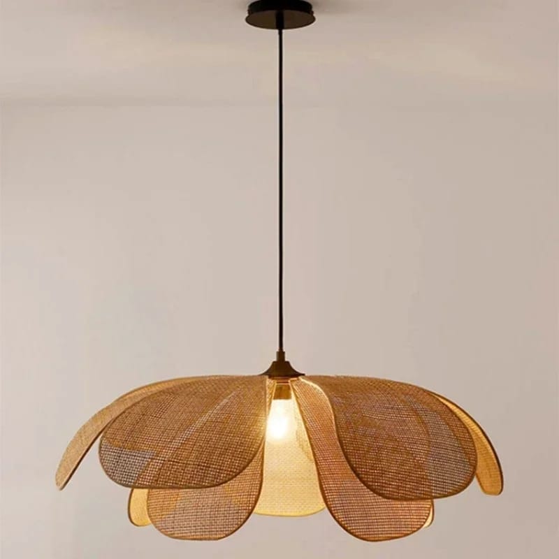 Woven pendant light with a neutral background
