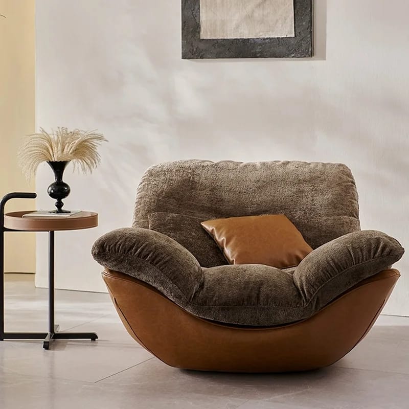 High-end, Minimalist Nordic-Italian Style Genuine Leather Recliner with Wooden Legs, Suitable for the Living Room or Bedroom