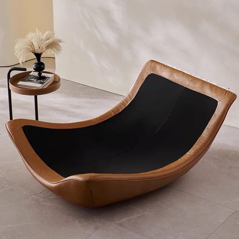 High-end, Minimalist Nordic-Italian Style Genuine Leather Recliner with Wooden Legs, Suitable for the Living Room or Bedroom