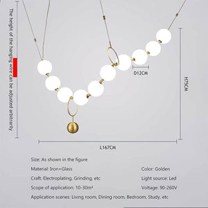 Industrial Pendant Light 10 Lights Pearl Necklace Glass Ball