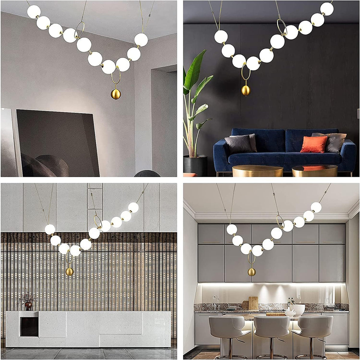 Industrial Pendant Light 10 Lights Pearl Necklace Glass Ball
