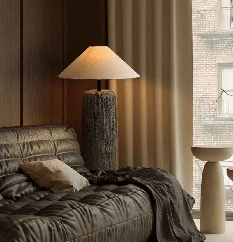 Japanese Design Ceramic Floor Lamp with Nobu Fabric Shade