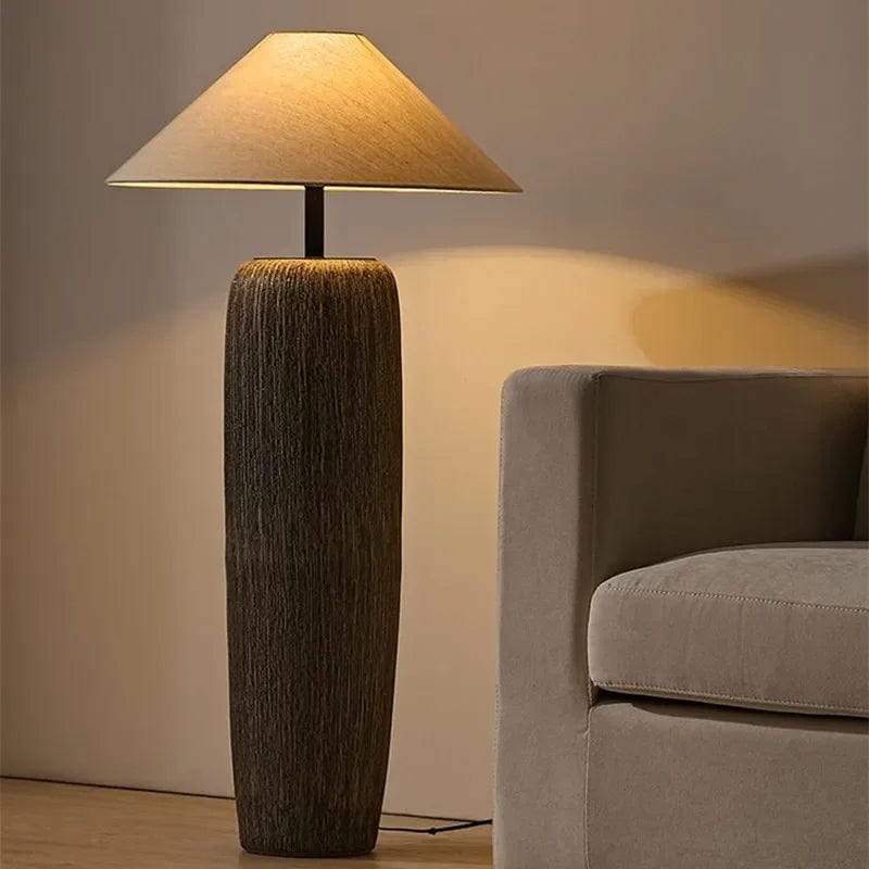Japanese Design Ceramic Floor Lamp with Nobu Fabric Shade