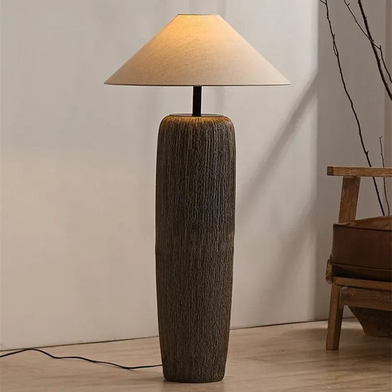 Japanese Design Ceramic Floor Lamp with Nobu Fabric Shade