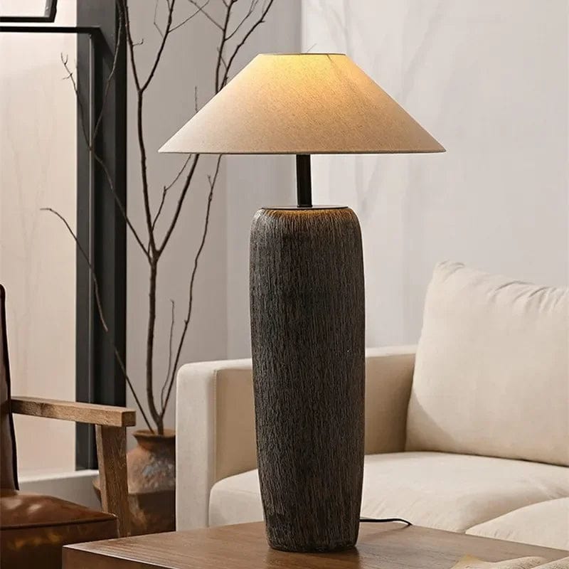 Japanese Design Ceramic Floor Lamp with Nobu Fabric Shade