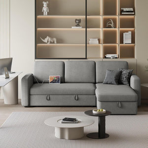 Sectional Sofa L-Shaped Sofa Couch Bed w/Chaise & USB, Reversible Couch Sleeper w/Pull Out Bed & Storage Space Living Room Black | bright&plus.