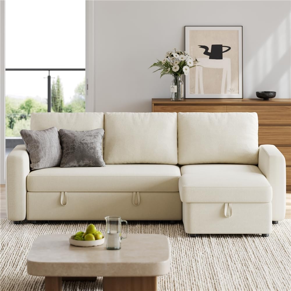 Sectional Sofa L-Shaped Sofa Couch Bed w/Chaise & USB, Reversible Couch Sleeper w/Pull Out Bed & Storage Space Living Room Black | bright&plus.
