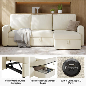 Sectional Sofa L-Shaped Sofa Couch Bed w/Chaise & USB, Reversible Couch Sleeper w/Pull Out Bed & Storage Space Living Room Black | bright&plus.