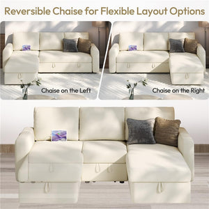 Sectional Sofa L-Shaped Sofa Couch Bed w/Chaise & USB, Reversible Couch Sleeper w/Pull Out Bed & Storage Space Living Room Black | bright&plus.