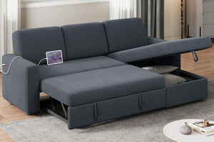 Sectional Sofa L-Shaped Sofa Couch Bed w/Chaise & USB, Reversible Couch Sleeper w/Pull Out Bed & Storage Space Living Room Black | bright&plus.
