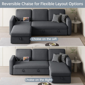 Sectional Sofa L-Shaped Sofa Couch Bed w/Chaise & USB, Reversible Couch Sleeper w/Pull Out Bed & Storage Space Living Room Black | bright&plus.