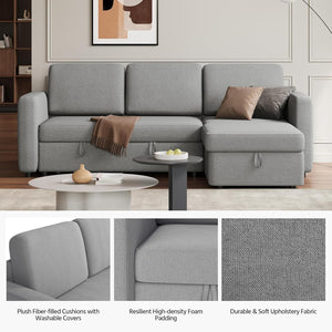 Sectional Sofa L-Shaped Sofa Couch Bed w/Chaise & USB, Reversible Couch Sleeper w/Pull Out Bed & Storage Space Living Room Black | bright&plus.