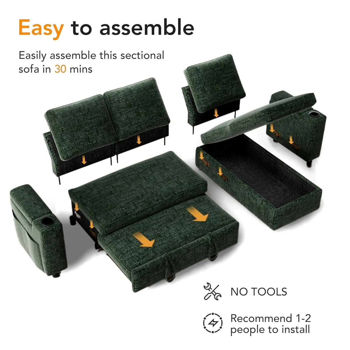 L-Shaped Sleeper Sofa with Pull-Out Bed – 82" Sectional, 5-Position Reclining Backrest, 400L Storage Chaise & Cup Holders