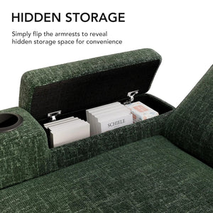 L-Shaped Sleeper Sofa with Pull-Out Bed – 82" Sectional, 5-Position Reclining Backrest, 400L Storage Chaise & Cup Holders