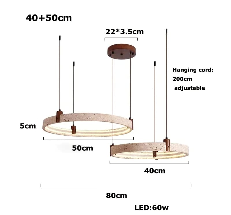 Pendant light with dimensions and specifications on a white background