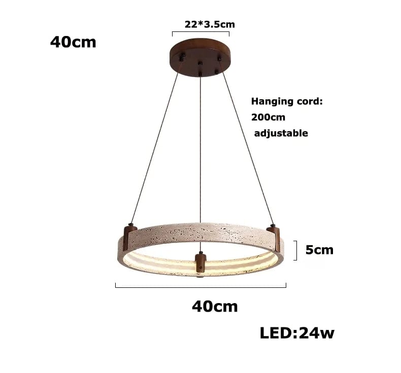 Pendant light with dimensions and specifications on a white background