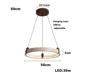 Pendant light with dimensions and specifications on a white background