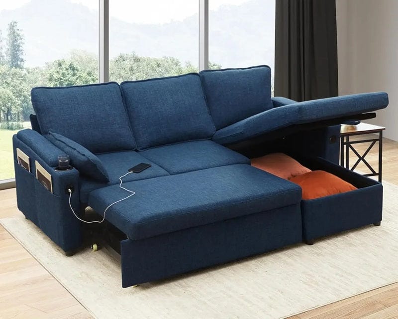2-in-1 Sleeper Sofa Bed with Storage, USB & Cup Holder