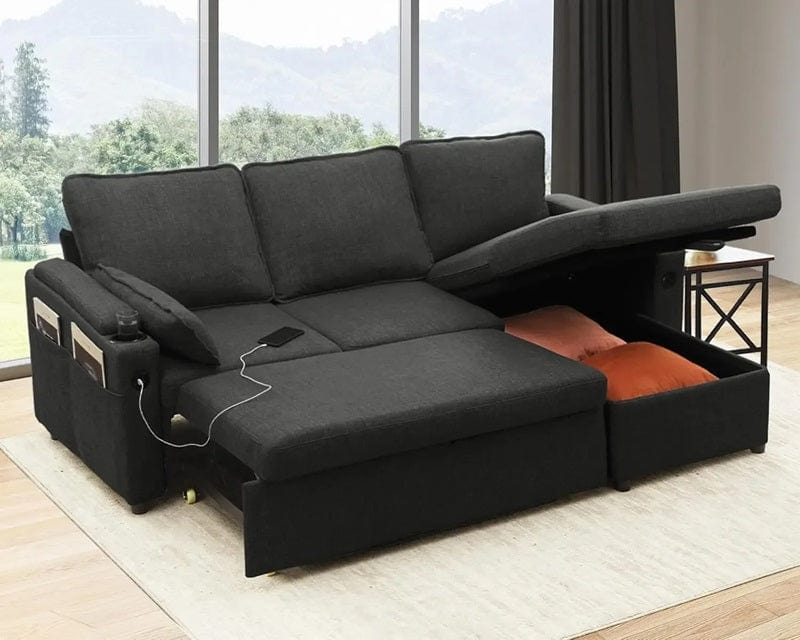 2-in-1 Sleeper Sofa Bed with Storage, USB & Cup Holder