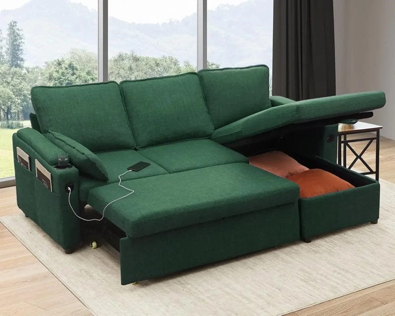 2-in-1 Sleeper Sofa Bed with Storage, USB & Cup Holder